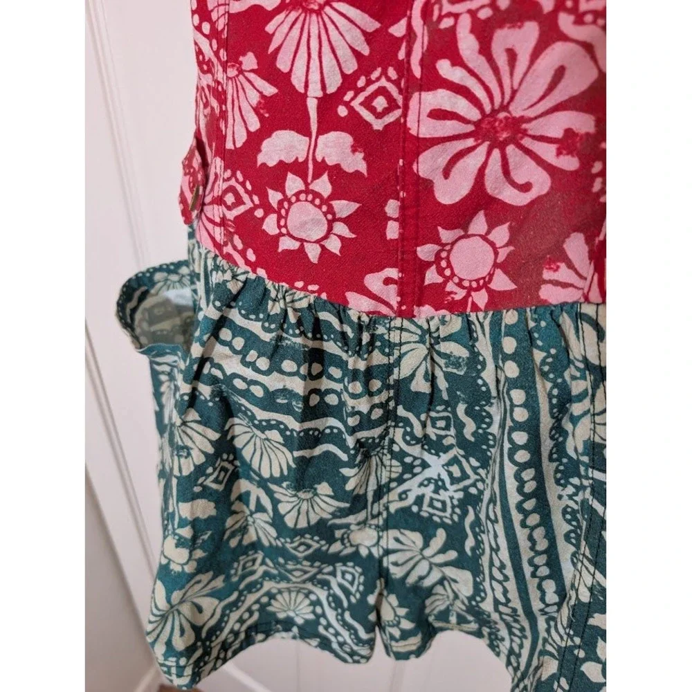Free People Palm Bay Shortalls Red Green Floral Print Romper‎ Size S